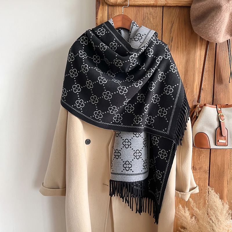 Woven Scarf Blanket - 브랜드 자카드 디자인 겨울 양면 스카프