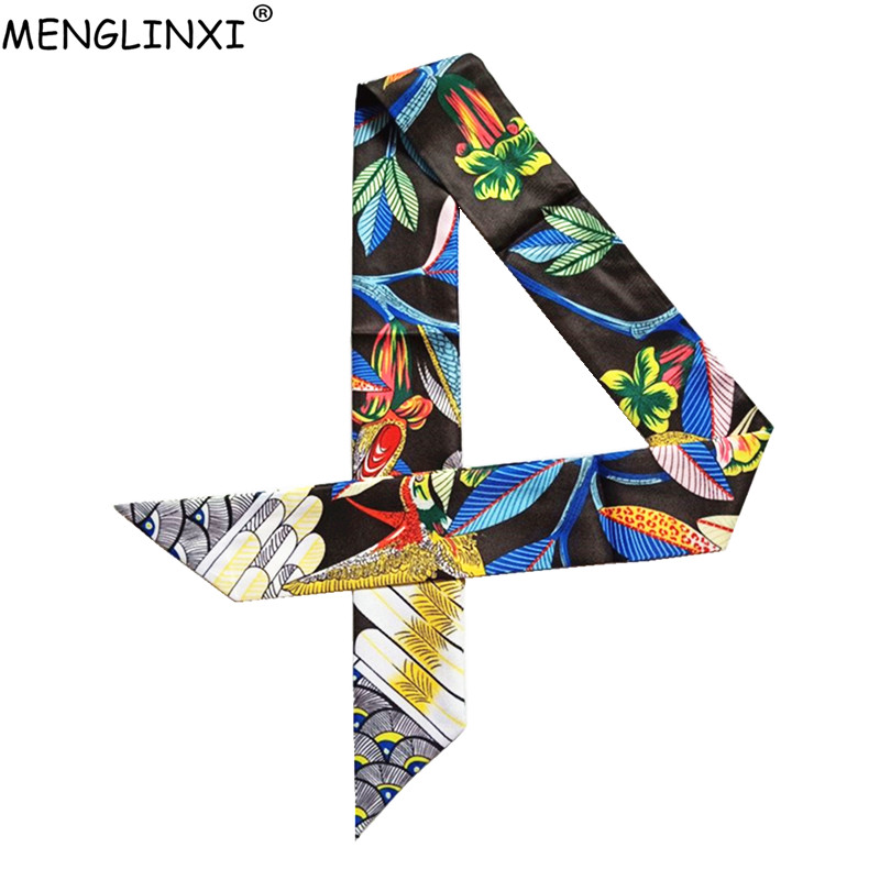 Silk Neck Scarf - 허밍버드 프린트 스키니 실크 스카프 가방,