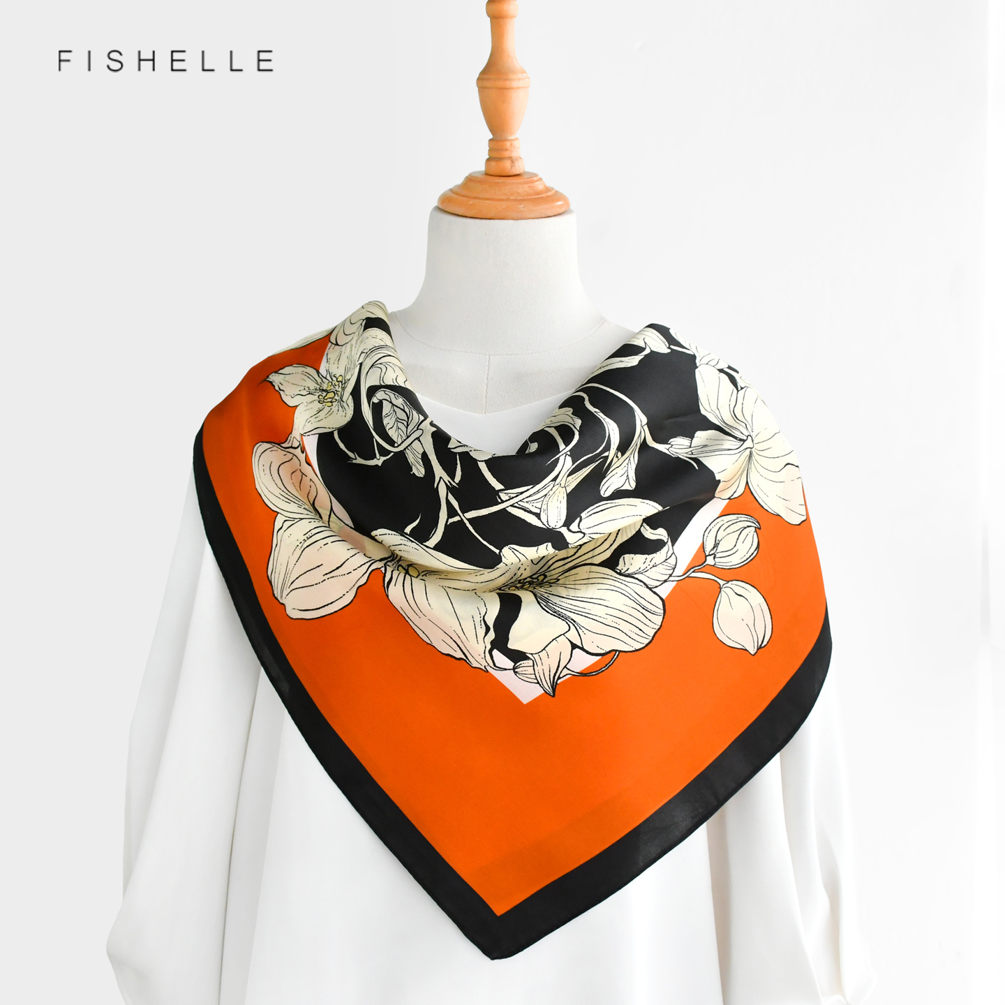 오렌지 꽃무늬 100% 멀버리 실크 스카프 럭셔리 여성 - Silk Neck Scarf 리뷰 및 가격