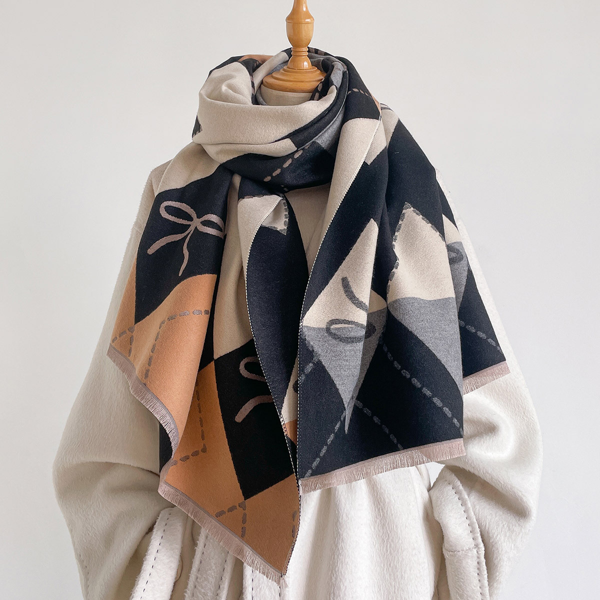 여성용 인조 캐시미어 스카프 프린지 두꺼운 따뜻한 숄  - Pashmina Wrap Large 리뷰 및 가격
