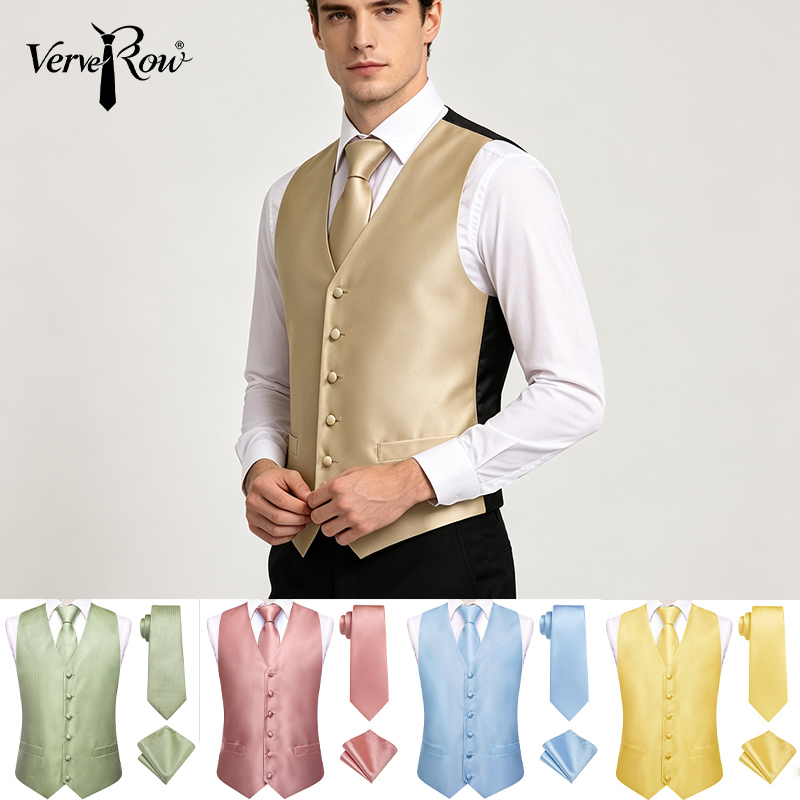 VerveRow 남성용 솔리드 새틴 V넥 베스트 넥타이 - Pocket Square Set 리뷰 및 가격