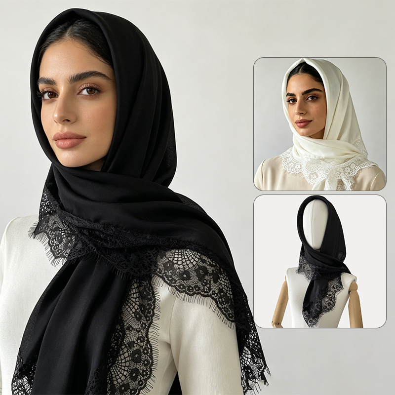 70x70cm 정사각형 스카프 여성용 레이스 트림 히잡 - Head Wrap Turban 리뷰 및 가격