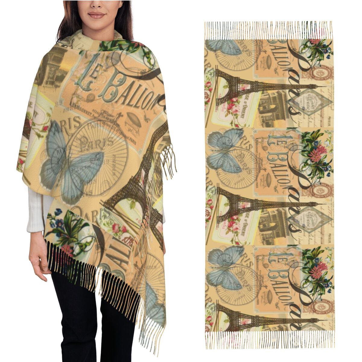 여성용 겨울용 대형 롱 스카프 빈티지 프랑스 파리 런던 - Pashmina Wrap Large 리뷰 및 가격